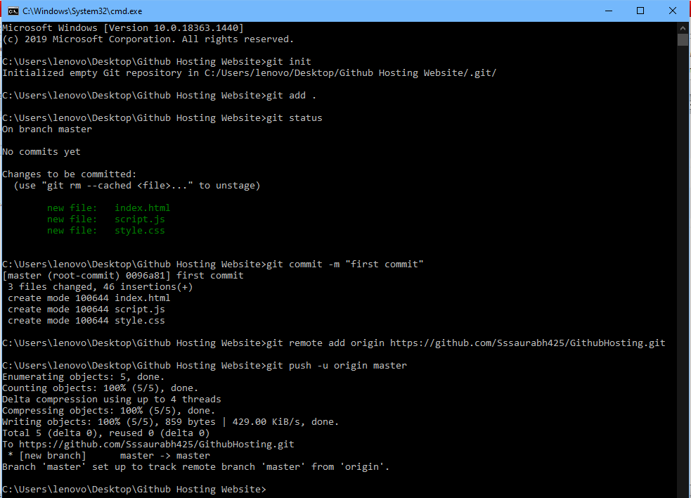 git init command in command prompt